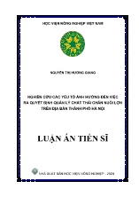 Luận án Nghiên cứu các yếu tố ảnh hưởng đến việc ra quyết định quản lý chất thải chăn nuôi lợn trên địa bàn Thành phố Hà Nội