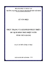 Luận án Thực trạng và giải pháp phát triển du lịch sinh thái miệt vườn tỉnh Tiền Giang
